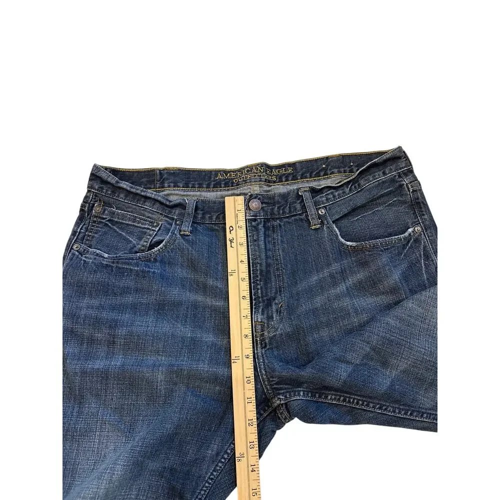 American Eagle Jeans Mens Sz 38x30 Blue Original Straight 100% Cotton Distressed